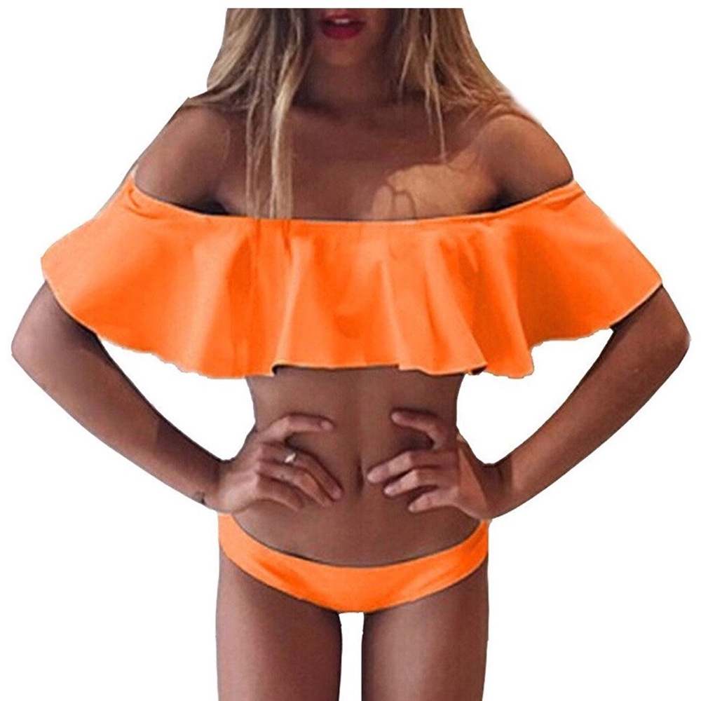 Orange Off-Shoulder Flounce Bikini